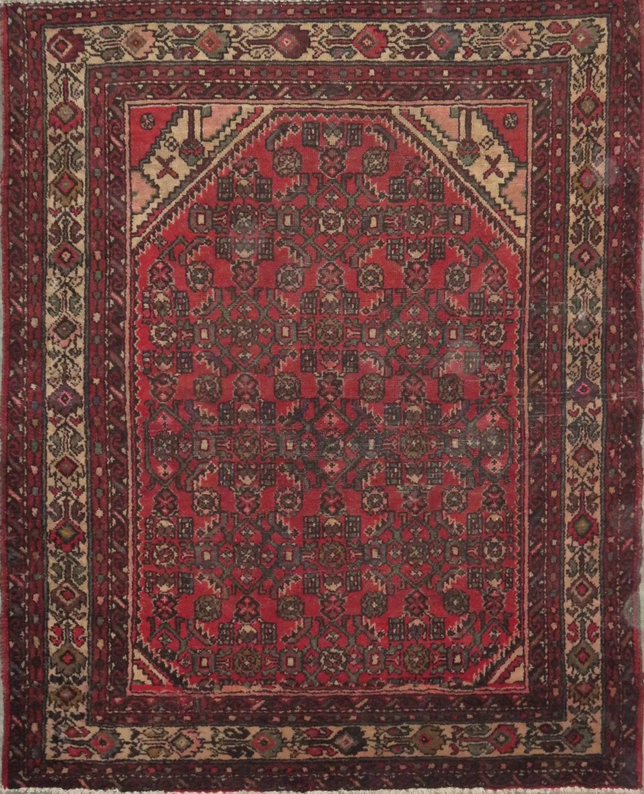 One Of The Kind Hand-Knotted Persian Wool Rug _ Luxurious Vintage Design, 5'9" x 4'8", Artisan Crafted